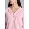 Defacto I1000AXPN440 Pembe Oversıze Pijama Yaka Keten Karışımlı Uzun Kollu Pembe Gömlek