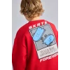 Defacto I0114A8RD79 Kırmızı Oversize Bisiklet Yaka Sırt Baskılı İçi Yumuşak Tüylü Sweatshirt Erkek Çocuk