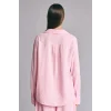 Defacto I1000AXPN440 Pembe Oversıze Pijama Yaka Keten Karışımlı Uzun Kollu Pembe Gömlek