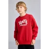 Defacto I0114A8RD79 Kırmızı Oversize Bisiklet Yaka Sırt Baskılı İçi Yumuşak Tüylü Sweatshirt Erkek Çocuk