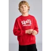 Defacto I0114A8RD79 Kırmızı Oversize Bisiklet Yaka Sırt Baskılı İçi Yumuşak Tüylü Sweatshirt Erkek Çocuk