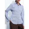 Defacto H9494AXBE789 Mavi Regular Fit Kareli Gofre Dokulu Geniş Uzun Kollu Gömlek
