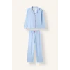 Defacto I1882A8BE791 Mavi Fiyonk Desenli Uzun Kollu Pijama Üstü Esnek Belli Uzun Pijama Altı Kız Çocuk