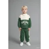 Defacto I0147A5GN671 Yeşil Dik Yaka Baskılı Sweatshirt Eşofman Altı 2li Takım Erkek Bebek