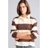 Defacto I2960AXBN341 Kahve %100 Pamuk Long Fit Polo Yaka Uzun Kollu Çizgili Sweatshirt