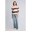 Defacto I2960AXBN341 Kahve %100 Pamuk Long Fit Polo Yaka Uzun Kollu Çizgili Sweatshirt
