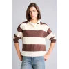 Defacto I2960AXBN341 Kahve %100 Pamuk Long Fit Polo Yaka Uzun Kollu Çizgili Sweatshirt