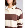 Defacto I2960AXBN341 Kahve %100 Pamuk Long Fit Polo Yaka Uzun Kollu Çizgili Sweatshirt