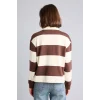 Defacto I2960AXBN341 Kahve %100 Pamuk Long Fit Polo Yaka Uzun Kollu Çizgili Sweatshirt