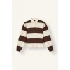 Defacto I2960AXBN341 Kahve %100 Pamuk Long Fit Polo Yaka Uzun Kollu Çizgili Sweatshirt