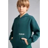 Defacto H9682A8GN1040 Yeşil Regular Fit Kapüşonlu Baskılı Kanguru Cepli Kalın Kumaş Sweatshirt Erkek Çocuk