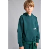Defacto H9682A8GN1040 Yeşil Regular Fit Kapüşonlu Baskılı Kanguru Cepli Kalın Kumaş Sweatshirt Erkek Çocuk