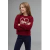 Defacto I1136A8BR229 Bordo Bisiklet Yaka Baskılı Sweatshirt Üst İspanyol Paça Tayt Alt 2li Takım Kız Çocuk