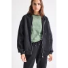 Defacto D8717AXBK81 Siyah Relax Fit Kapüşonlu Fermuarlı Cepli Basic Sweatshirt Hırka