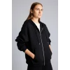 Defacto D8717AXBK81 Siyah Relax Fit Kapüşonlu Fermuarlı Cepli Basic Sweatshirt Hırka