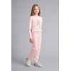 Defacto I3895A8PN645 Pembe Baskılı Uzun Kollu Üst Lastikli Paça Alt 2li Pijama Takımı Kız Çocuk