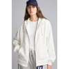 Defacto C1809AXER105 Ekru Relax Fit Kapüşonlu Cepli Basıc Fermuarlı Sweatshirt