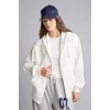 Defacto C1809AXER105 Ekru Relax Fit Kapüşonlu Cepli Basıc Fermuarlı Sweatshirt