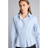 Defacto H0347AXBE552 Mavi %100 Pamuk Fıtted Çizgili Poplin Uzun Kollu Gömlek