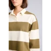 Defacto I2960AXBG759 Bej %100 Pamuk Long Fit Polo Yaka Uzun Kollu Çizgili Sweatshirt
