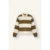 Defacto I2960AXBG759 Bej %100 Pamuk Long Fit Polo Yaka Uzun Kollu Çizgili Sweatshirt