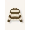 Defacto I2960AXBG759 Bej %100 Pamuk Long Fit Polo Yaka Uzun Kollu Çizgili Sweatshirt