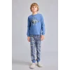 Defacto H6686A8BE341 Mavi Regular Fit Baskılı ve Ekoseli 2li Erkek Çocuk Pijama Takımı