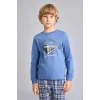 Defacto H6686A8BE341 Mavi Regular Fit Baskılı ve Ekoseli 2li Erkek Çocuk Pijama Takımı
