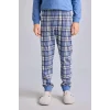 Defacto H6686A8BE341 Mavi Regular Fit Baskılı ve Ekoseli 2li Erkek Çocuk Pijama Takımı