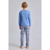 Defacto H6686A8BE341 Mavi Regular Fit Baskılı ve Ekoseli 2li Erkek Çocuk Pijama Takımı