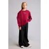 Defacto I3382A8BR239 Bordo Relax Fit Bisiklet Yaka Düşük Omuzlu Baskılı Sweatshirt Kız Çocuk