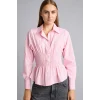 Defacto H0347AXPN693 Pembe %100 Pamuk Fıtted Çizgili Poplin Uzun Kollu Gömlek