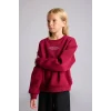 Defacto I3382A8BR239 Bordo Relax Fit Bisiklet Yaka Düşük Omuzlu Baskılı Sweatshirt Kız Çocuk