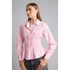 Defacto H0347AXPN693 Pembe %100 Pamuk Fıtted Çizgili Poplin Uzun Kollu Gömlek