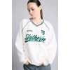 Defacto I3022AXWT32 Beyaz Harry Potter Baskılı Reglan Kollu Oversize V Yaka Kalın Sweatshirt