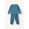 Defacto H5617A5BE536 Mavi %100 Pamuk Uzun Kollu Sweatshirt Elastik Belli Eşofman Altlı 2li Takım Erkek Bebek
