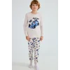 Defacto I1179A8BG114 Bej Uzun Kollu Baskılı Pijama Üstü Esnek Belli Desenli Uzun Pijama Altı 2li Pijama Takımı Erkek Çocuk