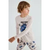 Defacto I1179A8BG114 Bej Uzun Kollu Baskılı Pijama Üstü Esnek Belli Desenli Uzun Pijama Altı 2li Pijama Takımı Erkek Çocuk