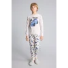 Defacto I1179A8BG114 Bej Uzun Kollu Baskılı Pijama Üstü Esnek Belli Desenli Uzun Pijama Altı 2li Pijama Takımı Erkek Çocuk