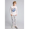Defacto I1179A8BG114 Bej Uzun Kollu Baskılı Pijama Üstü Esnek Belli Desenli Uzun Pijama Altı 2li Pijama Takımı Erkek Çocuk