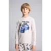 Defacto I1179A8BG114 Bej Uzun Kollu Baskılı Pijama Üstü Esnek Belli Desenli Uzun Pijama Altı 2li Pijama Takımı Erkek Çocuk