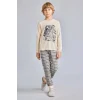 Defacto H6686A8BG286 Bej Motosiklet Baskılı Ekose Regular Fit 2li Pijama Takımı Erkek Çocuk