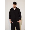 Defacto D7599AXBK81 Siyah Relax Fıt Kapüşonlu İçi Yumuşak Tüylü Kalın Kumaş Fermuarlı Sweatshirt