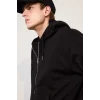 Defacto D7599AXBK81 Siyah Relax Fıt Kapüşonlu İçi Yumuşak Tüylü Kalın Kumaş Fermuarlı Sweatshirt