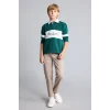 Defacto H9808A8GN671 Yeşil Oversize Gömlek Yaka Renk Bloklu Baskılı Sweatshirt Erkek Çocuk