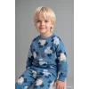 Defacto I0283A5BE227 Mavi Köpek Baskılı Bisiklet Yaka Sweatshirt Üst Lastikli Paça Alt 2li Takım Erkek Bebek