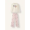 Defacto I1876A8ER105 Ekru Hello Kıtty Uzun Kollu Pijama Üstü Esnek Belli Uzun Pijama Altı 2li Takım Kız Çocuk