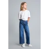 Defacto H6242A8NM28 Mavi Beli Lastikli Wide Leg Jean Pantolon Kız Çocuk