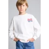 Defacto I0114A8ER105 Ekru Oversize Bisiklet Yaka Sırt Baskılı İçi Yumuşak Tüylü Sweatshirt Erkek Çocuk
