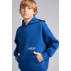 Defacto H9682A8BE842 Mavi Regular Fit Kapüşonlu Baskılı Kanguru Cepli Kalın Kumaş Sweatshirt Erkek Çocuk